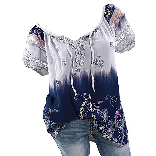 AmyGline Oberteile Damen Bluse Groß Größe Schulterfrei Spitze Einfarbig V Ausschnitt Kurzarm Hemd T-Shirt Top Freizeitbluse Sommerblusen Hemden Shirt von AmyGline