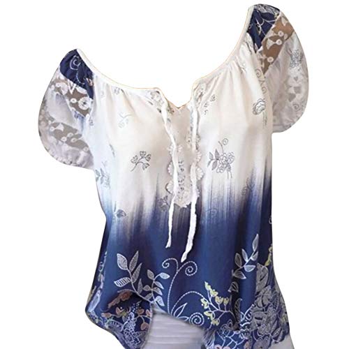 AmyGline Oberteile Damen Bluse Groß Größe Schulterfrei Spitze Einfarbig V Ausschnitt Kurzarm Hemd T-Shirt Top Freizeitbluse Sommerblusen Hemden Shirt von AmyGline