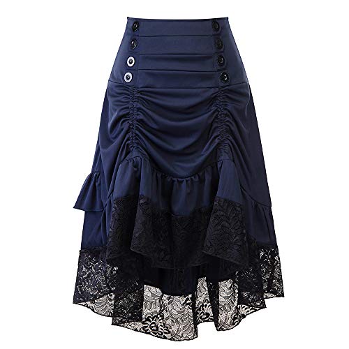 AmyGline Steampunk Damen Gothic Rock Viktorianisch Mittelalter Vintage Spitze Röcke Burleske High Low Asymmetriech Rüschen Punk Kleidung Party Cosplay Kostüm von AmyGline