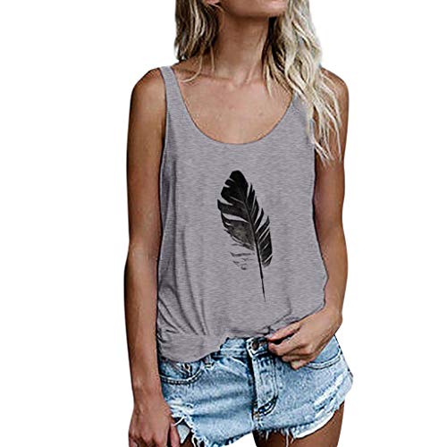 AmyGline Tank Top Damen T Shirt Oberteile Blatt Print Weste Ärmelloses lose Crop Tops T-Shirt Cami Crop Top Blusen Tunika Tanktop (Grau, M) von AmyGline