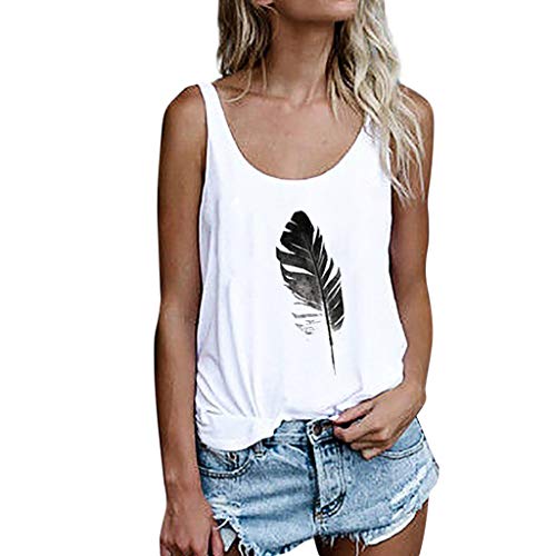 AmyGline Tank Top Damen T Shirt Oberteile Blatt Print Weste Ärmelloses lose Crop Tops T-Shirt Cami Crop Top Blusen Tunika Tanktop von AmyGline