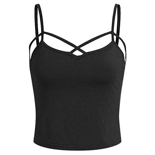 AmyGline Tank Top Damen V-Ausschnitt Spaghetti-Träger Criss Cross Einfarbig Weste Sommer ärmelloses Tops T-Shirt Camisole Bluse Basic Crop Top Oberteil Trägershirts von AmyGline