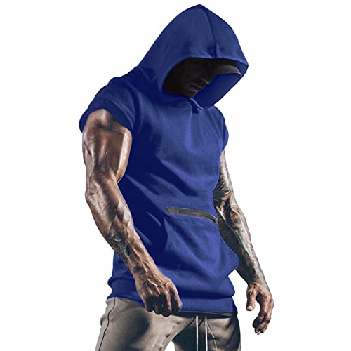 AmyGline Tank Top Herren Ärmelloser Muskelshirt Workout Sport Fitness Hoodie Unterhemden mit Handytaschen Männer Gyms Muscle Shirts Tops Trainingsweste Schnell Trocknend von AmyGline