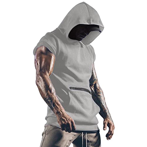 AmyGline Tank Top Herren Ärmelloser Muskelshirt Workout Sport Fitness Hoodie Unterhemden mit Handytaschen Männer Gyms Muscle Shirts Tops Trainingsweste Schnell Trocknend von AmyGline