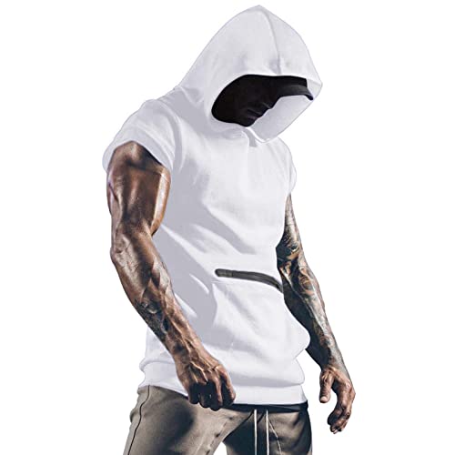 AmyGline Tank Top Herren Ärmelloser Muskelshirt Workout Sport Fitness Hoodie Unterhemden mit Handytaschen Männer Gyms Muscle Shirts Tops Trainingsweste Schnell Trocknend von AmyGline