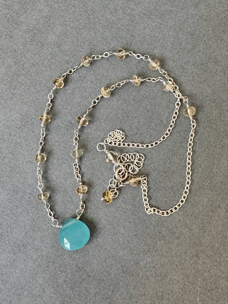 Aqua Chalcedon Und Citrin Halskette | Anhänger Lemon Boho-stil Edelstein von AmyGrussJewelry