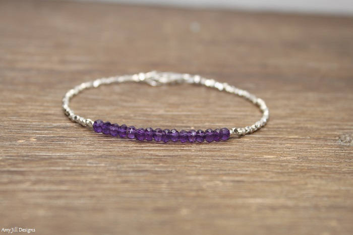 Amethyst Armband, Hill Tribe Silber Perlen, Schmuck, Februar Geburtsstein von AmyJillDesigns