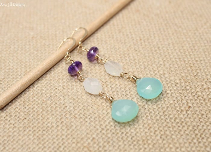 Aqua Chalcedon, Mondstein Und Amethyst Ohrringe, Wire Wrap, Chalcedon Schmuck, Edelstein Ohrringe Aqua Chalcedon, Mondstein Und Amethyst Ohrringe, Wire Wrap, Chalcedon Schmuck, Edelstein Ohrringe von AmyJillDesigns