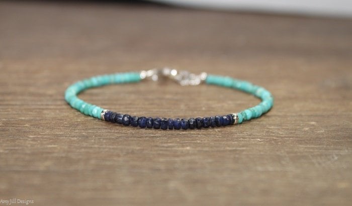 Blauer Saphir & Dornröschen Türkis Armband, Silber Oder Gold Perlen, Perlenschmuck, Schmuck, September Und Dezember Geburtsstein von AmyJillDesigns