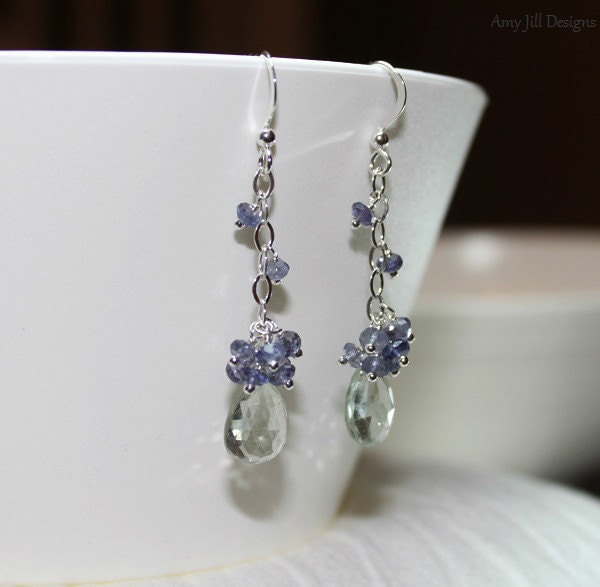 Grüner Amethyst Ohrringe, Iolith, Sterling Silber, Cluster, Schmuck, Prasiolith von AmyJillDesigns