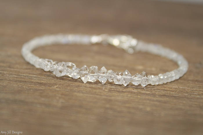 Herkimer Diamant & Mondstein Armband, Perlen Quarz Kristall Schmuck, April Geburtsstein Herkimer Diamant & Mondstein Armband, Perlen Quarz Kristall Schmuck, April Geburtsstein von AmyJillDesigns