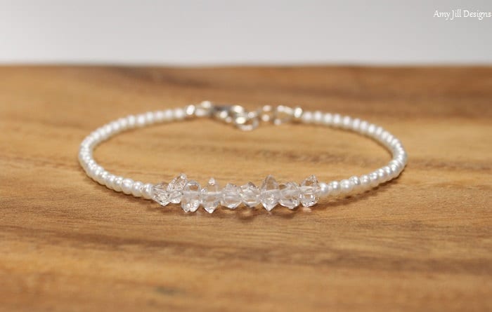 Herkimer Diamant & Perlen Armband, Quarz Kristall, Süßwasser Perle Juni Geburtsstein, Schmuck von AmyJillDesigns