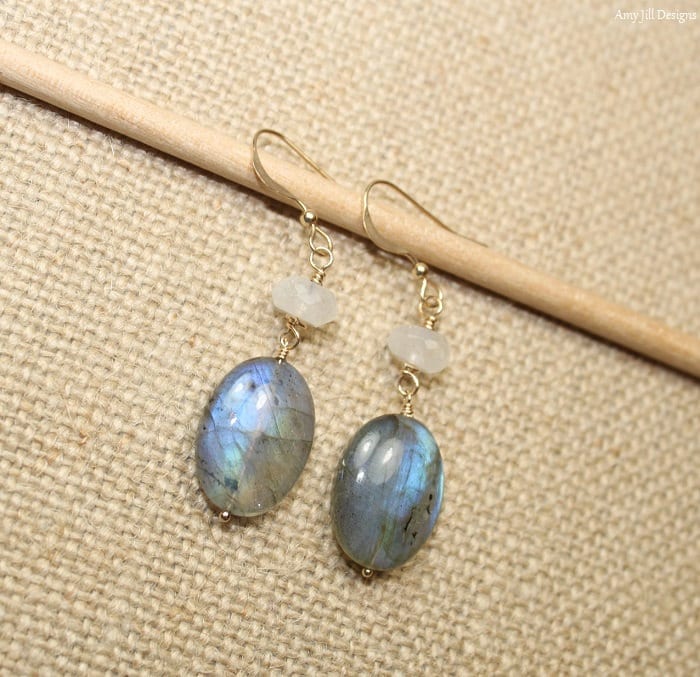 Mondstein & Labradorit Ohrringe, Schmuck, Wire Wrap, Edelsteinschmuck, Edelstein Ohrringe von AmyJillDesigns