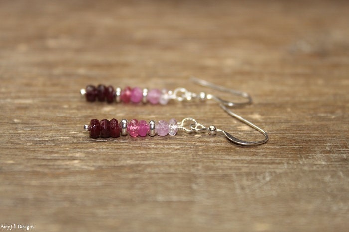 Ombre Rubin Ohrringe, Pink Saphir, Sterling Silber Oder Gold Filled, Rubinschmuck, Juli Und September Geburtsstein von AmyJillDesigns