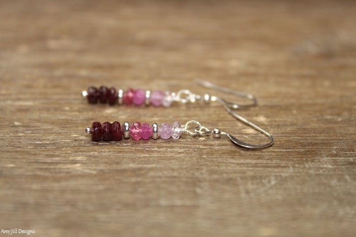 Ombre Rubin Ohrringe, Pink Saphir, Sterling Silber Oder Gold Filled, Rubinschmuck, Juli Und September Geburtsstein von AmyJillDesigns