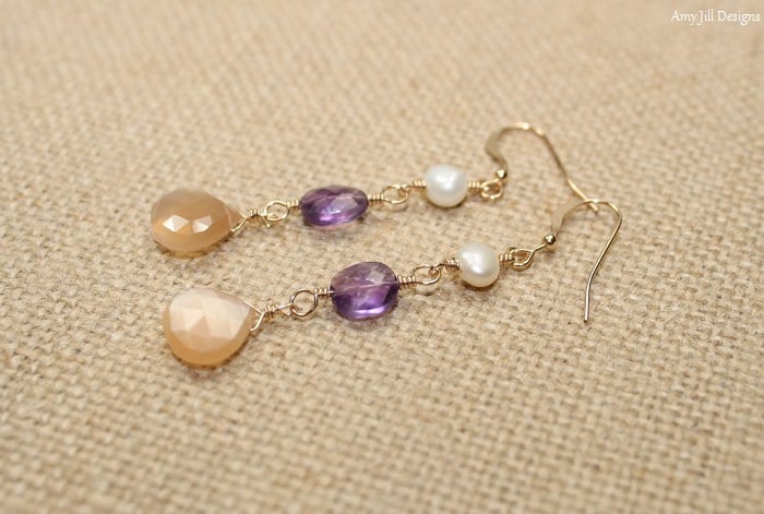 Pfirsich Mondstein, Amethyst Und Perle Ohrringe, Wire Wrap, Mondstein Schmuck, Edelstein Ohrringe Pfirsich Mondstein, Amethyst Und Perle Ohrringe, Wire Wrap, Mondstein Schmuck, Edelstein Ohrringe von AmyJillDesigns