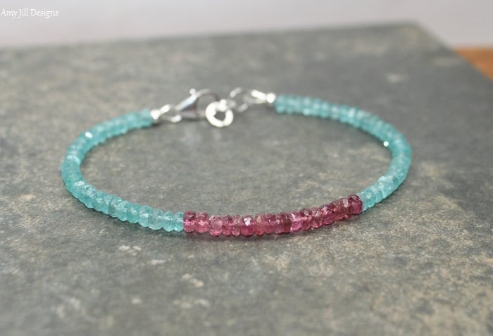 Rosa Turmalin Und Apatit Armband, Schmuck, Shaded Ombre Oktober Geburtsstein von AmyJillDesigns
