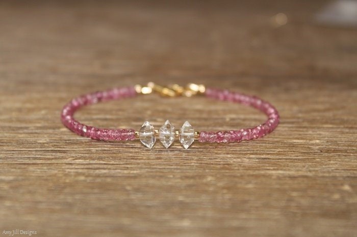 Rosa Turmalin Und Herkimer Diamant Armband, Schmuck, Oktober Geburtsstein, Edelstein Schmuck Rosa Turmalin Und Herkimer Diamant Armband, Schmuck, Oktober Geburtsstein, Edelstein Schmuck von AmyJillDesigns