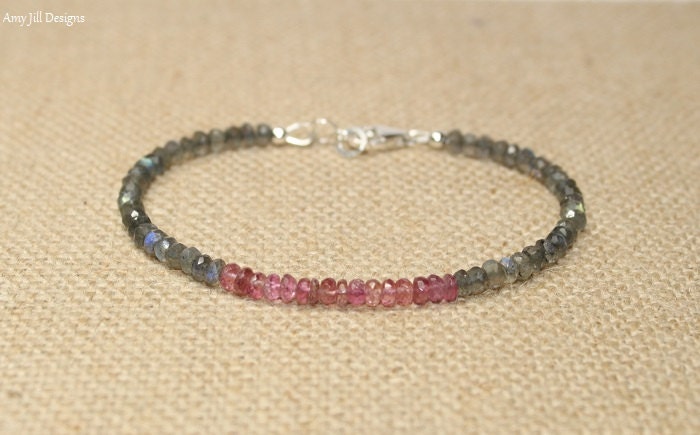 Rosa Turmalin Und Labradorit Armband, Schmuck, Edelstein Oktober Geburtsstein Rosa Turmalin Und Labradorit Armband, Schmuck, Edelstein Oktober Geburtsstein von AmyJillDesigns