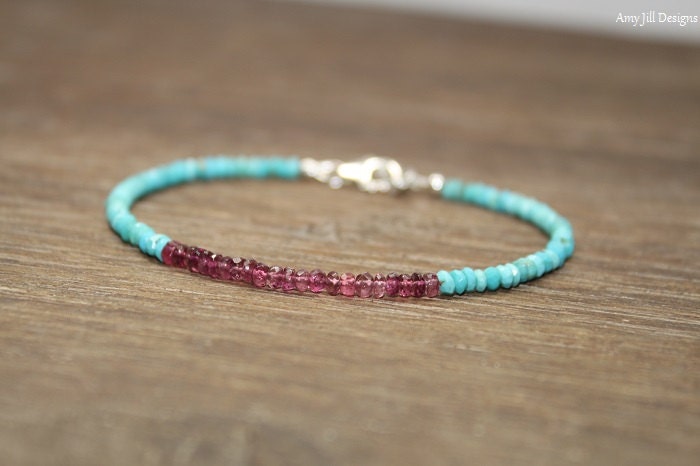 Rosa Turmalin & Dornröschen Türkis Armband, Schmuck, Dezember Und Oktober Geburtsstein Rosa Turmalin & Dornröschen Türkis Armband, Schmuck, Dezember Und Oktober Geburtsstein von AmyJillDesigns