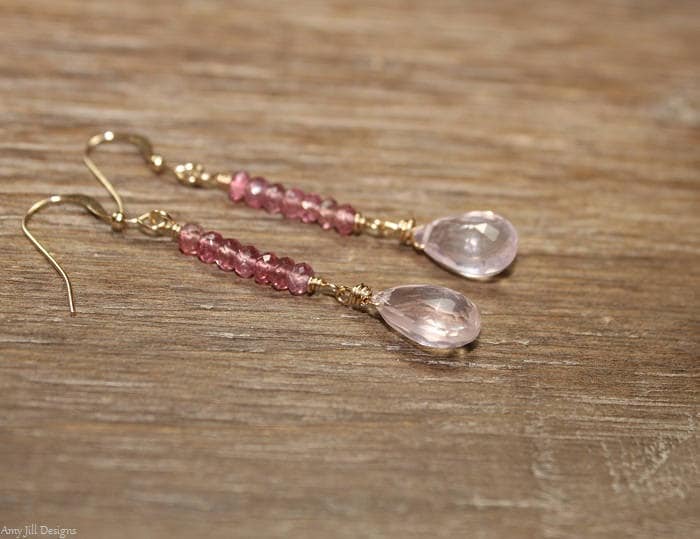 Rosenquarz Und Turmalin Ohrringe, Schmuck, Edelstein Pink, Silber Oder Gold, Oktober Geburtsstein Rosenquarz Und Turmalin Ohrringe, Schmuck, Edelstein Pink, Silber Oder Gold, Oktober Geburtsstein von AmyJillDesigns