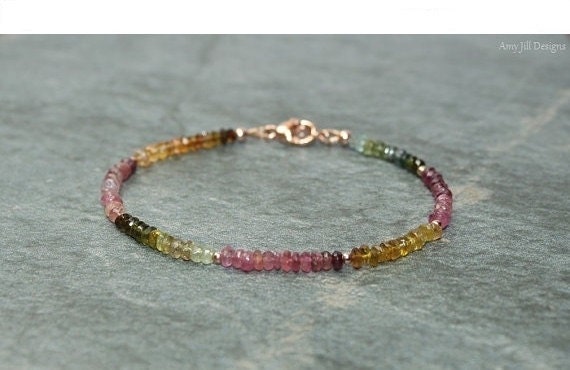 Wassermelonen-Turmalin Armband, Rosegold Perlen, Schmuck, Multi Color, Edelsteinschmuck von AmyJillDesigns