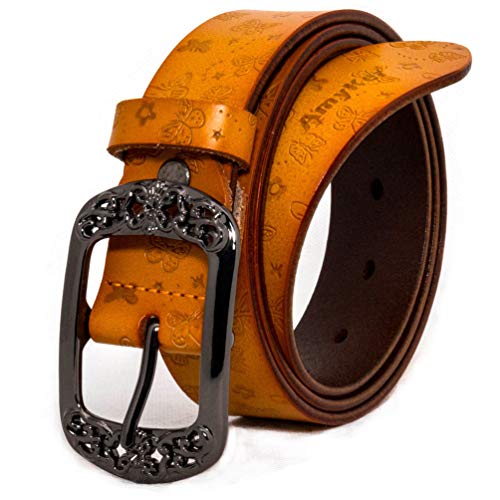 AmyKer Gürtel Damen Vintage ledergürtel Rot Gelb Braun Schwarz Jeansgürtel Geschenkbox Breite 3,3 cm Ak011,Gelb,110 cm von AmyKer