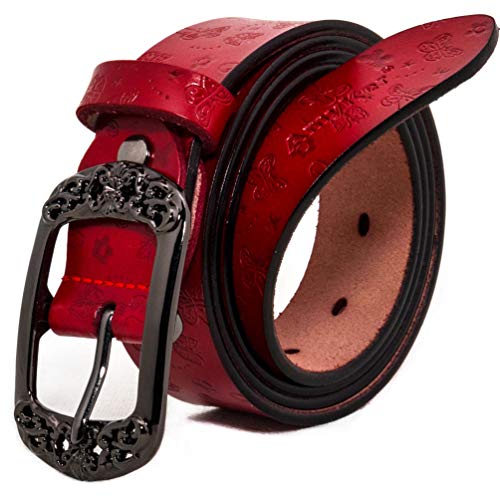 AmyKer Gürtel Damen Vintage ledergürtel Rot Gelb Braun Schwarz Jeansgürtel Geschenkbox Breite 3,3 cm Ak011,Rot,110 cm von AmyKer