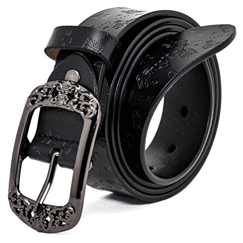 AmyKer Gürtel Damen Vintage ledergürtel Rot Gelb Braun Schwarz Jeansgürtel Geschenkbox Breite 3,3 cm Ak011 Schwarz 120 CM von AmyKer