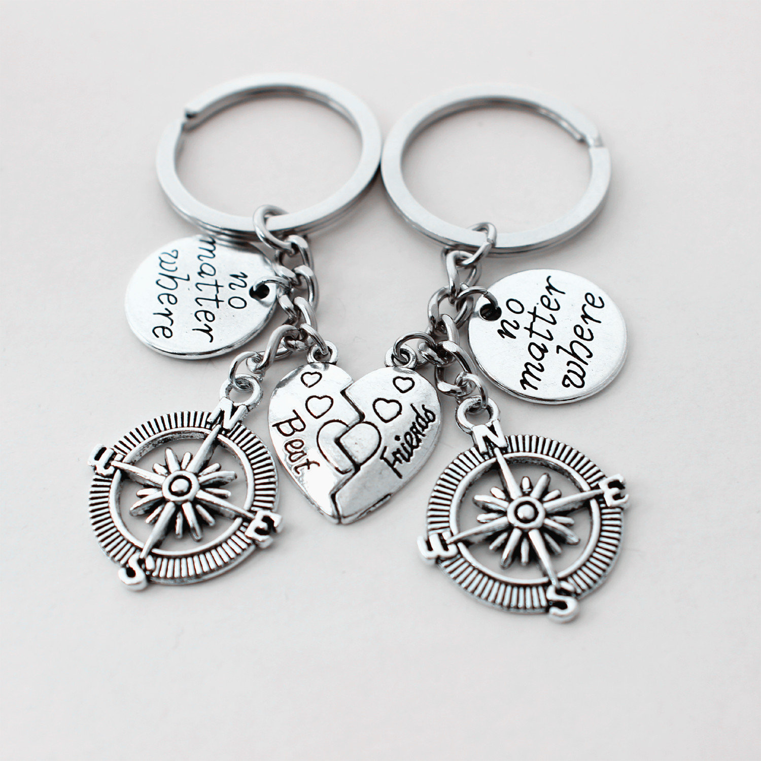 2Er Set Schlüsselanhänger Beste Freundin, Bff Geschenk, Geschenk Freundin, Kompass Schlüsselanhänger, "No Matter Where" Valentinstag von AmyStoresArt