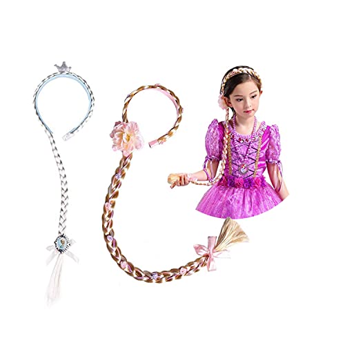 Amycute Haarschmuck Mädchen, Haarsträhnen Kinder, Haarreif Prinzessin Zopf geflochten Haartei Kinder für Party Cosplay Kostüm von Amycute