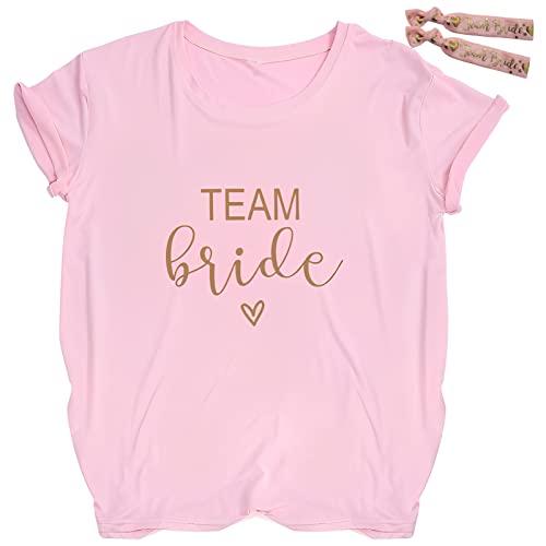 Amycute JGA T-Shirt, Junggesellenabschied Frauen T-Shirt, Team Bride T-Shirt, für die Braut und Ihr Team geeignet ist (DE/NL/SE/PL, Alphanumerisch, S, Regular, Regular, Rosa) von Amycute
