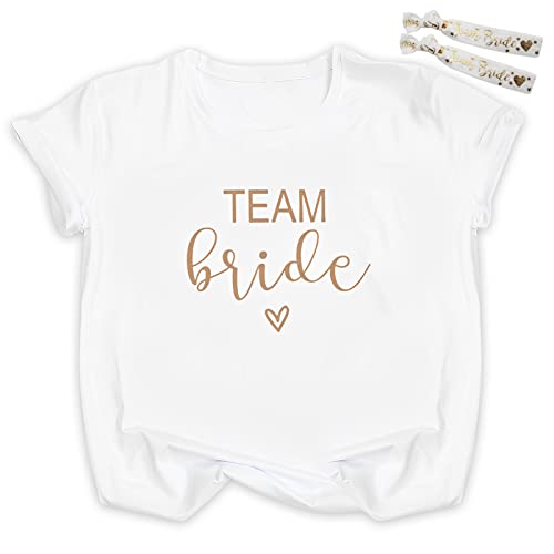 Amycute JGA T-Shirt, Junggesellenabschied Frauen T-Shirt, Team Bride T-Shirt, für die Braut und Ihr Team geeignet ist (DE/NL/SE/PL, Alphanumerisch, L, Regular, Regular, Weiß) von Amycute