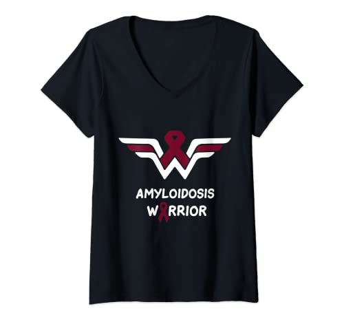 Damen Amyloidose Awareness Warrior Support Burgunderfarbenes Band, Geschenke T-Shirt mit V-Ausschnitt Damen Amyloidose Awareness Warrior Support Burgunderfarbenes Band, Geschenke T-Shirt mit V-Ausschnitt von Amyloidosis Awareness Warrior Survivor Gifts