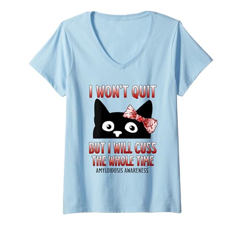 Damen Band mit Aufschrift I Won't Quit Amyloidosis, Burgunderrot T-Shirt mit V-Ausschnitt von Amyloidosis Awareness