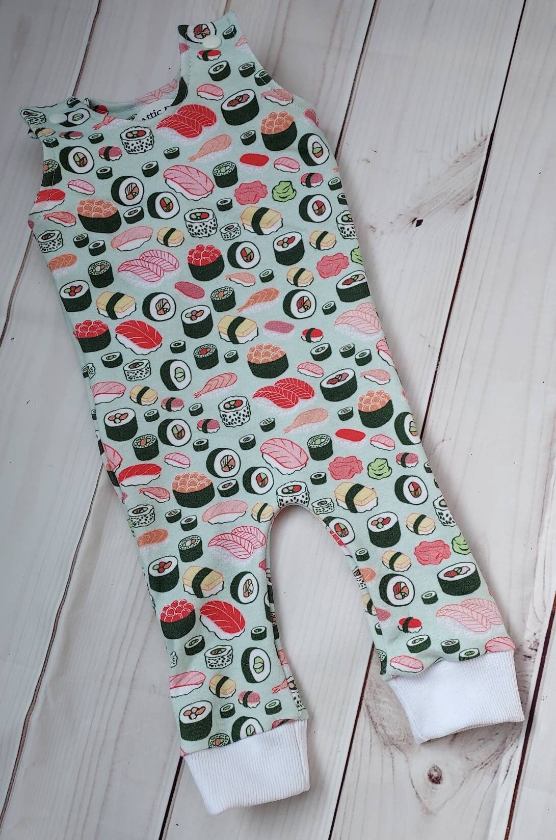 Baby-strampler Mit Sushi-Print Aus Baumwolle/Lycra Für Jungen Oder Mädchen, Druckknopfverschluss An Der Schulter von AmysAtticDesigns