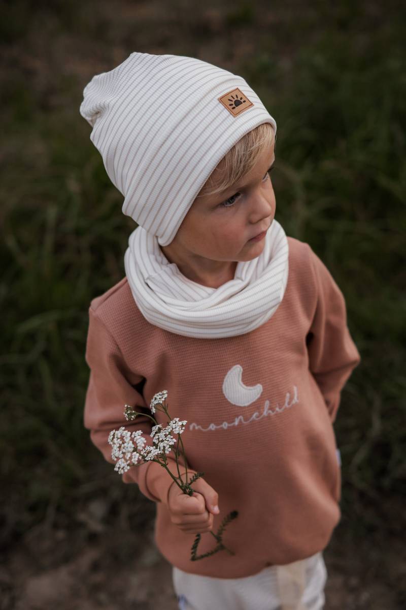 Baby Und Kleinkind Beanie Mütze Aus Rib Jersey in Der Farbe Beige Gestreift von AmysBlossom