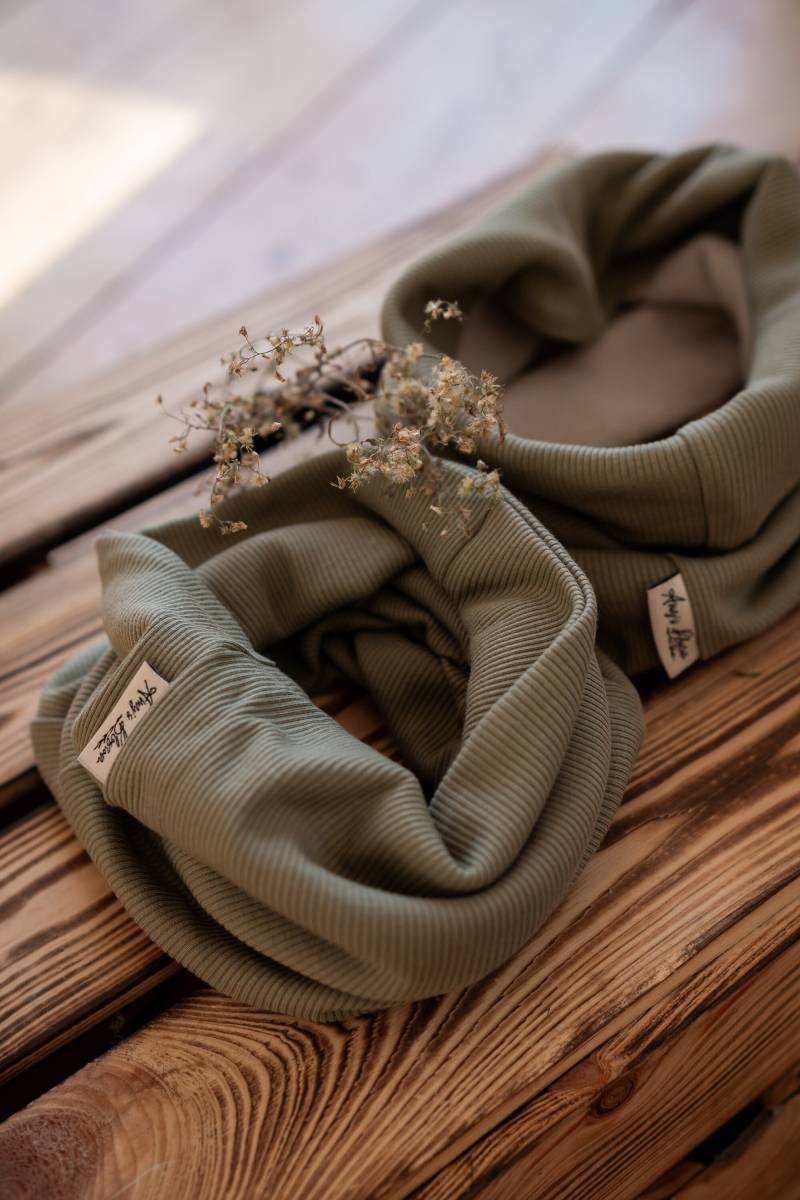 Kinder Loop Schal Aus Rib Stoff Und Baumwollfleece Futter Olive von AmysBlossom