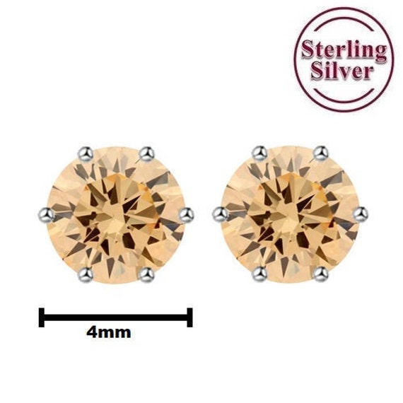 November Geburtsstein Champagner Cz 4mm Ohrstecker .925 Sterling von AmysTreasureTrove1