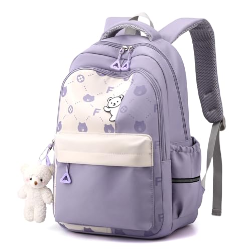 Amythe Kinderrucksack Mädchen - Rucksack Kinder 8 10 12 jahre, Wasserdichter und Leichter Nylon Schulrucksack für Mädchen Jungen, Niedlicher Lässiger Daypack für Teenager, Lila von Amythe