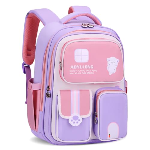 Amythe Schulrucksack Mädchen 1-5. Klasse, 2025 Ergonomisch Rucksack Schule Kinder 6-12 Jahre Schulranzen mit Reflektierend 26L-Lila von Amythe
