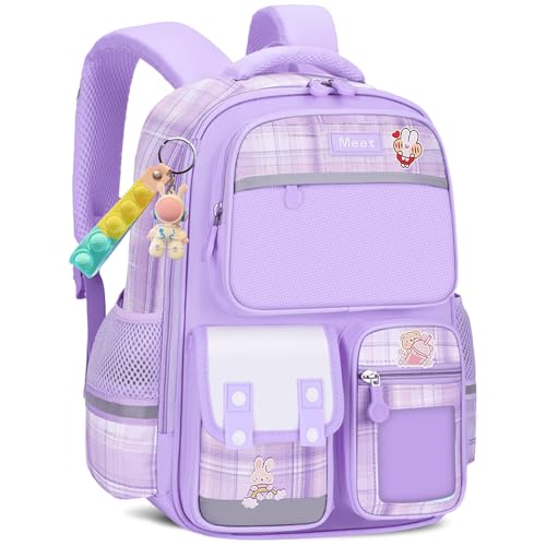 Amythe Schulrucksack Mädchen 1-6 Klasse, 2025 Rucksack Schule Kinder Kawaii Schulranzen Ergonomisch mit Brustgurt Reflektierend, Schultasche 6-12 Jahre Wasserabweisend und Leicht 24L-Lila von Amythe