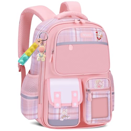 Amythe Schulrucksack Mädchen 1-6 Klasse, 2025 Rucksack Schule Kinder Kawaii Schulranzen Ergonomisch mit Brustgurt Reflektierend, Schultasche 6-12 Jahre Wasserabweisend und Leicht 24L-Rosa von Amythe