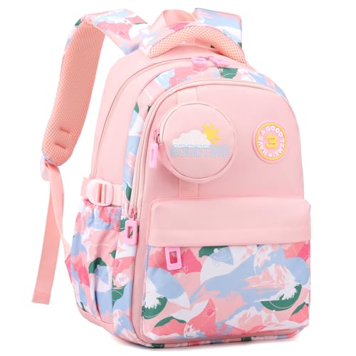 Amythe Schulrucksack Mädchen 4-8 Jahre, 2025 Rucksack Schule Kinder Schulranzen mit Mini-Münzgeldbörse 23L-Blassrosa von Amythe
