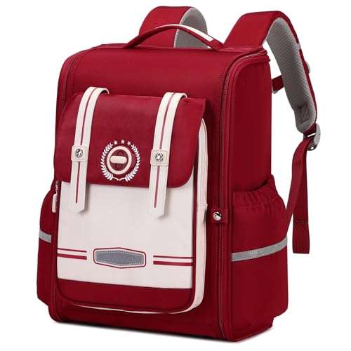 Amythe Schulrucksack Mädchen Ergonomisch 1-4. Klasse mit Brustgurt, 2025 Kinderrucksack Schule 6-10 Jahre Schulranzen mit Reflektierend 21L-Rot von Amythe