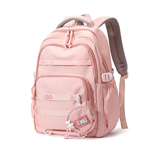 Amythe Schulrucksack Mädchen Teenager, Wasserdicht Daypack, Leichter Schulranzen Mädchen mit Großem Fassungsvermögen Modisch Rucksack für Schule oder Reisen - Rosa von Amythe