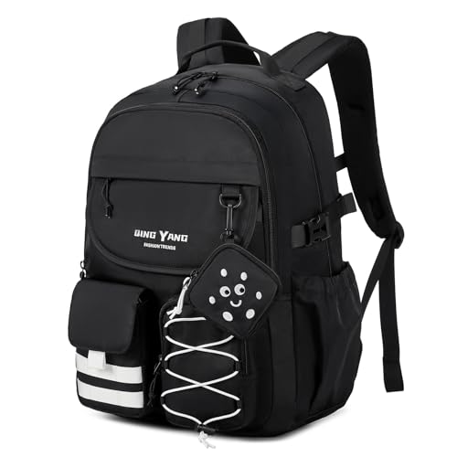 Amythe Schultasche Mädchen, Schulranzen für Mädchen 1.3. 5.Klasse, Großer Kinderrucksack mit Niedlichem Münzbeutel, Lässiger Rucksack für Mädchen 8-14 Jahre mit Vielen Fächern, Schwarz von Amythe