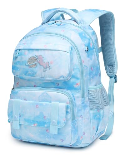 Amythe Kinderrucksack Mädchen Schultasche 1 2 3 4. Klasse, Leichter Einhorn Rucksack aus Nylon, Wasserdichte Schulrucksack für Schule und Reisen, Rosa, 30 * 14 * 43 cm von Amythe