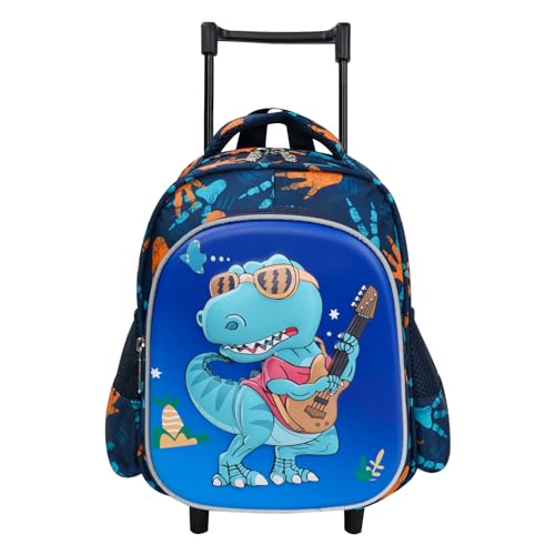 Amythe Kindergartenrucksack Mädchen Jungen Trolley Rucksack Kinder Lässiger Niedliches Kindergepäck mit Cartoon-Muster, Kinderrucksack mit Rollen 1 2 3 4 Jahre, 24x10x30cm, Dinosaurier -Grün von Amythe