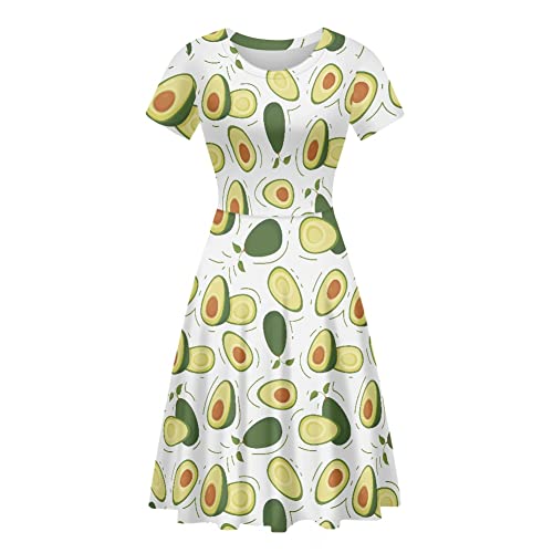 Amzprint Damen-Kleid mit Frucht-Bananen-Ananas-Kirsch-Avocado-Kleid für Partys, elegant, lässig, kurz, Mini-A-Linie, Skaterkleid für Damen, Cartoon Avocado, Mittel von AmzPrint